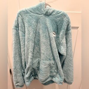 Rabbit Plush Fleece Pullover Hoodie Women’s Med Aqua Cozy Kangaroo Pocket NEW!